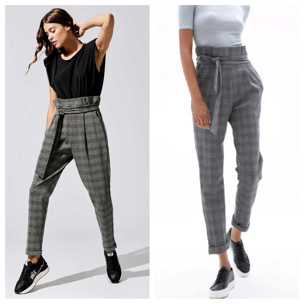 Ona Plaid Paperbag Pants - Elegant Gray Plaid High-Waist Sold Out